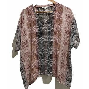 CAbi #240 medium Sheer Cover Up Tee Blouse Brown Beige Tan animal print